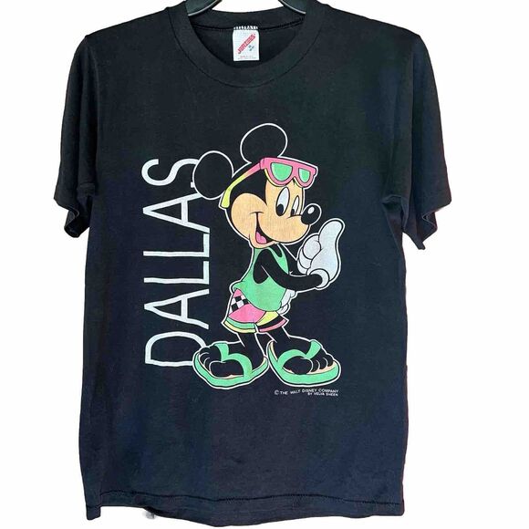 Vintage Disney Mickey Mouse Dallas 90s Retro Beach T Shirt M Single Stitch - Picture 1 of 6